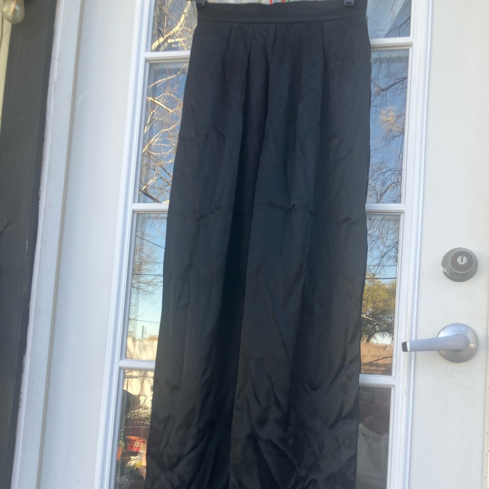 Black Satin Palazzo Pants by Black